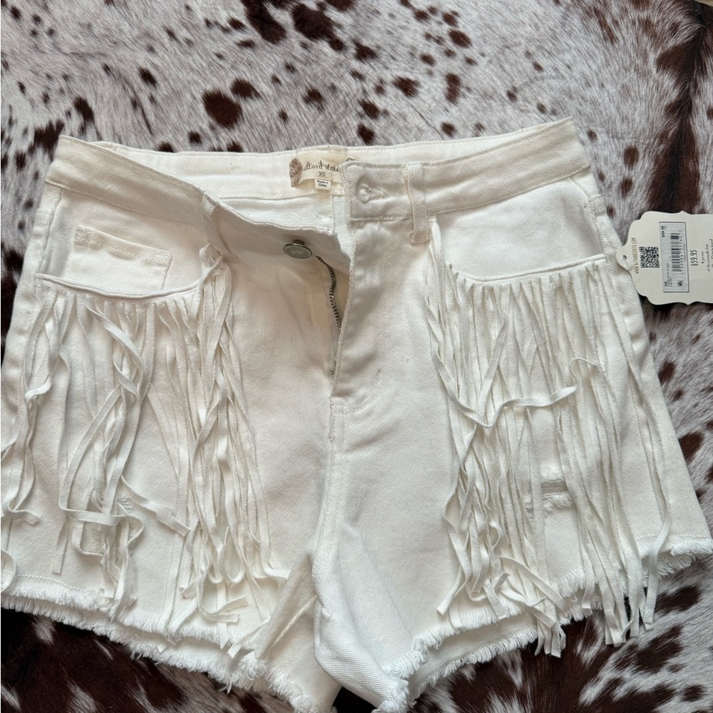 NWT white denim fringe shorts